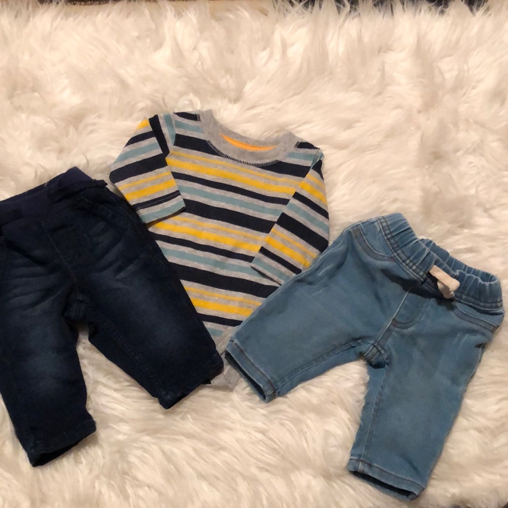 Okie Dokie 2 pairs jeans & long sleeve one piece